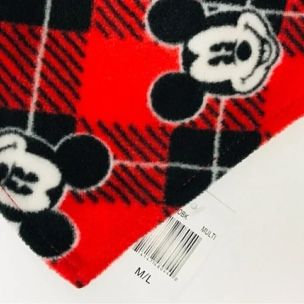 New! Disney Mickey Mouse Pet Buffalo Check Plaid Fleece Dog Bandana